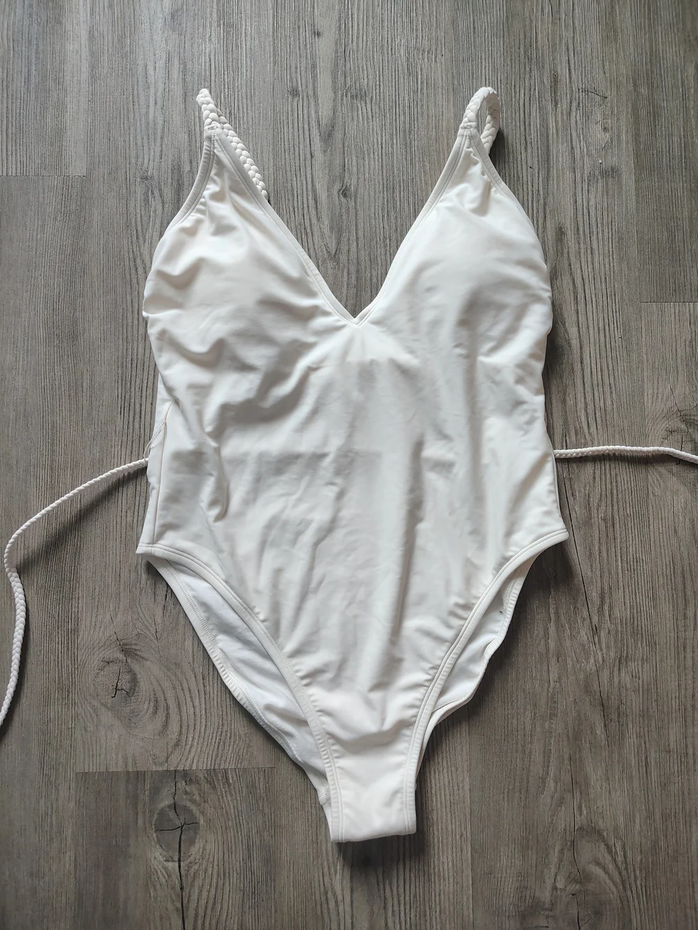 Shade & Shore Braided One Piece Swimsuit Built-In Bra High Leg Belted Size L NWT